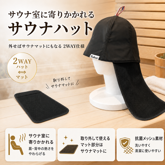SaUusi サウナ室に寄りかかれるサウナハット｜取り外し式サウナマット付き